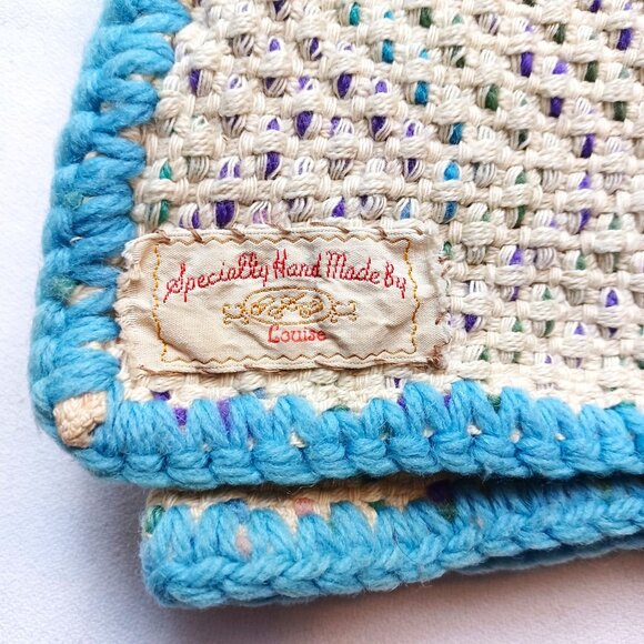Handmade Crochet Blanket With Chevron Pastel Design & Blue Trim - Picture 4 of 4